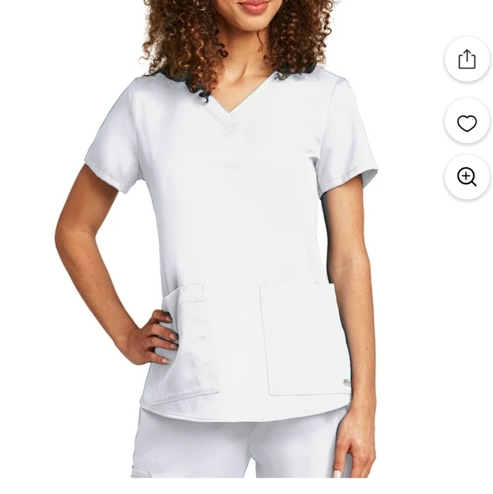 Women's White V-Neck Scrub Top